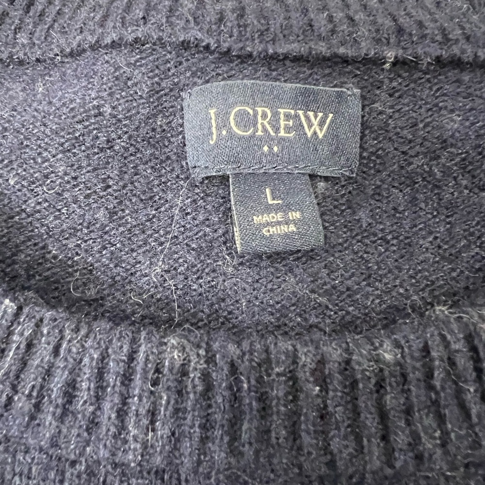 Men’s J Crew Always Intarsia Wool Fisherman Crew Neck Sweater Large Navy - Picture 9 of 10